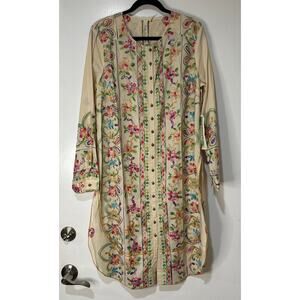 Aratta Silent Journey Collection Midi Dress Large NWT Cream Embroidered Florals